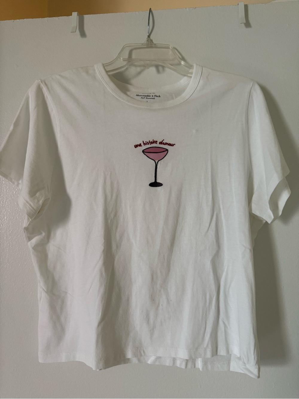 Abercrombie & Fitch White Tee with Pink Cocktail Embroidery